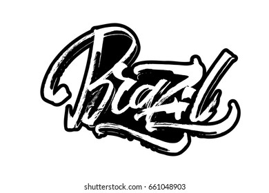 Brazil Modern Calligraphy Hand Lettering Serigraphy Stock Vector ...