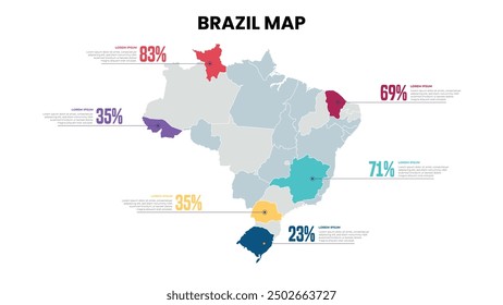 Brazil Modern Map Percentage Infographic Template, Detailed infographic map of Brazil