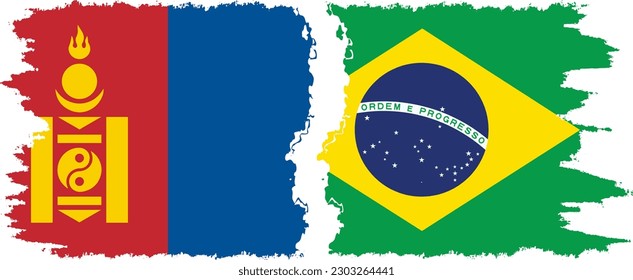 Verbindung mit brasilianischen und mongolischen Grunge-Flaggen, Vektorgrafik