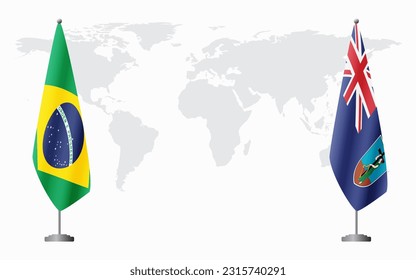 Brazil and Montserrat flags for official meeting against background of world map, vector