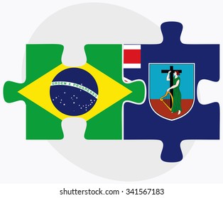 Brazil and Montserrat Flags in puzzle isolated on white background