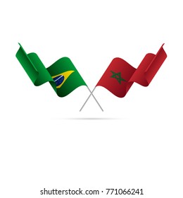 Brazil and Morocco flags crossed. Vector illustration.