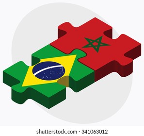 Brazil and Morocco Flags in puzzle isolated on white background