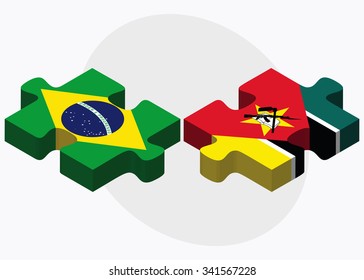 Brazil and Mozambique Flags in puzzle isolated on white background