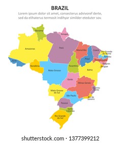 Brazil multicolored map with regions. Vector illustration