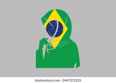 Brazil Muslim girl wearing Egypt flag hijab, Brazil flag over green background vector illustration, Brazilian flag vector, Brazilian national flag graphic

