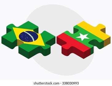 Brazil and Myanmar Flags in puzzle isolated on white background