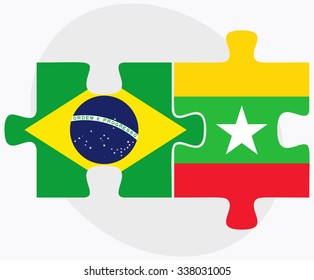 Brazil and Myanmar Flags in puzzle isolated on white background