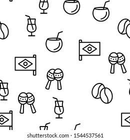 Brazil National Country Vector Seamless Pattern Thin Line Illustration