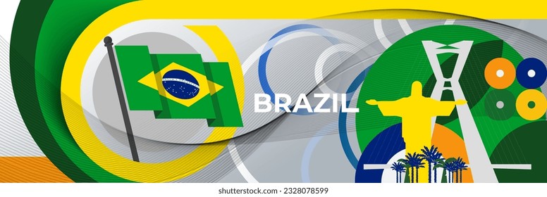 Brazil national day banner with Brazilian flag colors theme background and geometric abstract business corporate modern green yellow design. Brasil theme. Rio web sports Vector Illustration.
