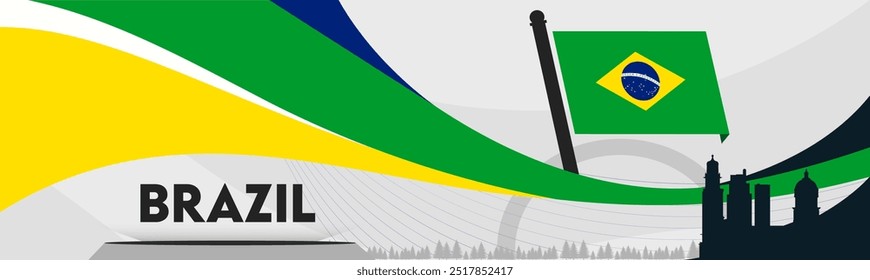 Brazil national day banner with Brazilian flag theme background and geometric abstract business corporate modern design. Brasil theme. Vector Illustration.