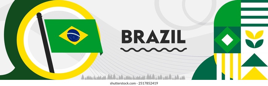 Brazil national day banner with Brazilian flag theme background and geometric abstract business corporate modern design. Brasil theme. Vector Illustration.