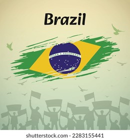 Brazil National Day Celebration. Patriotic Design with Flag, Birds, and Protestors. Perfect for Independence Day, Republic Day. Versatile Vector Illustration for Social Media, Banners, Greeting Cards.