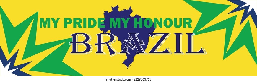  Brazil national flag Banner with map ,flag color theme  Background and geometric Shape Abstract Retro Style. Brazil country Web Banner, Social Media Cover Design in  Colorful Template. Vector illustr