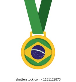 Brazil national flag gold first place winners medal.