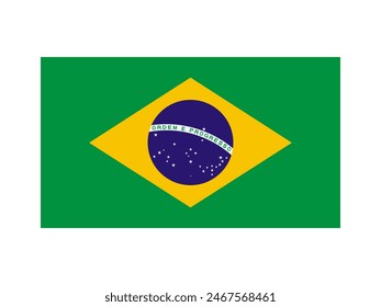 Brazil national flag isolated on white. Official colors, stars image and motto text Ordem e progresso, simple flat design. Vector clipart for brazilian events and news illustration, banner background.