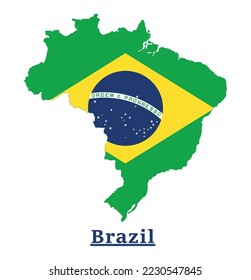 Brazil National Flag Map Design, Illustration Of Brazil Country Flag Inside The Map