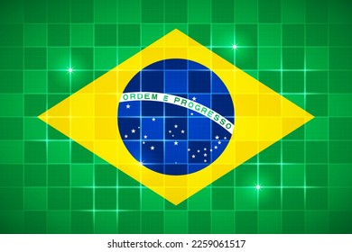Brazil National Flag Rectangle 3:2 Ratio Chessboard Digital Neon Grid Square Brick Design Backdrop Background