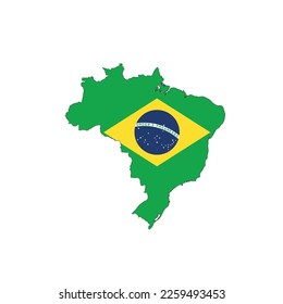 Brazil - national flag in a shape of country map silhouette with thin black outline. Simple flat vector icon.