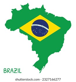 Brazil National Flag Shaped as Country Map