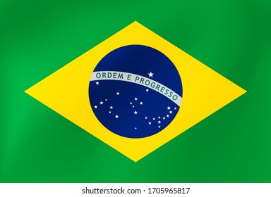 Brazil National Flag with wavy silk texture. Vector illustration for Travel, Sport or News company.