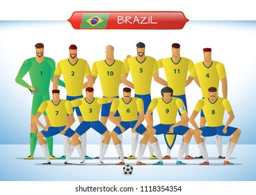 Brazil National Football Team for International Tournament. Vector illustration.
