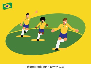 Brazil National footballers team celebration with running vector iluustration on yellow background