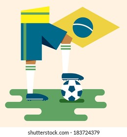 Brazil, national soccer uniform and flag, flat design