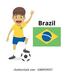 Brazil national team cartoon,football World,country flags. soccer world,isolated on white background. illustration vector