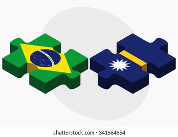 Brazil and Nauru Flags in puzzle isolated on white background
