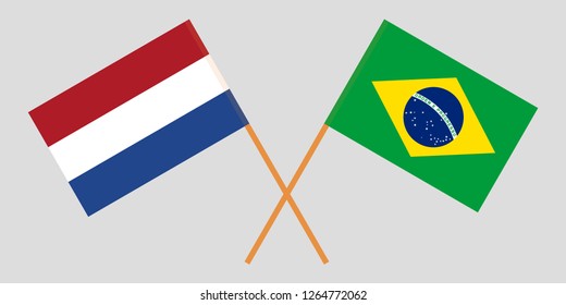 Brazil and Netherlands. The Brazilian and Netherlandish flags. Official proportion. Correct colors. Vector illustration