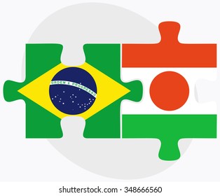 Brazil and Niger Flags in puzzle isolated on white background
