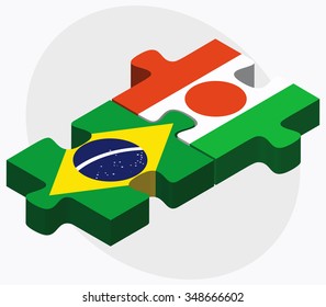 Brazil and Niger Flags in puzzle isolated on white background