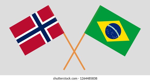 Brazil and Norway. The Brazilian and Norwegian flags. Official proportion. Correct colors. Vector illustration