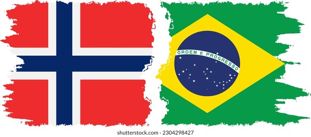 Brazil and Norway grunge flags connection, vector