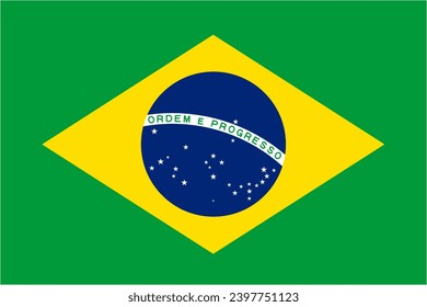 Brazil official flag vector with standard size and proportion. National flag emblem with accurate size and colors.