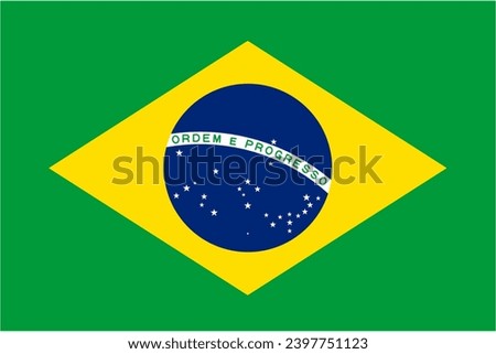 Brazil official flag vector with standard size and proportion. National flag emblem with accurate size and colors.
