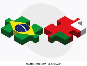 Brazil and Oman Flags in puzzle isolated on white background