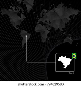 Brazil on black World Map. Map and flag of Brazil.