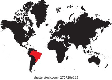 Brasil en el mapa mundial Silueta de Vector editable