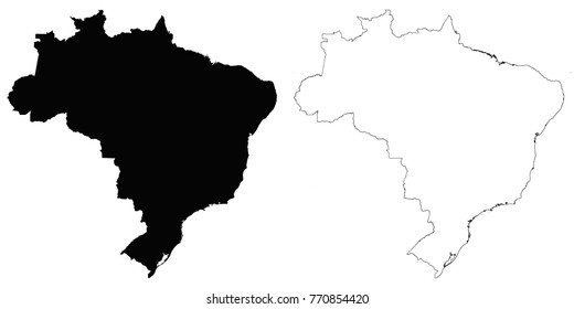 Brazil outline map - detailed isolated vector country border contour maps of Brazil on white background