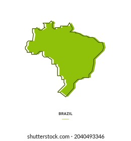 Brazil Outline Map with Green Colour. Modern Simple Line Cartoon Design - EPS 10 Vector