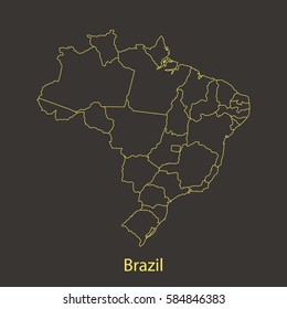 Brazil outline,stroke of map with administrative division. Vector illustration