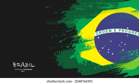 Brasil pintó el fondo de la bandera. Bandera del trazo del pincel grunge vectorial. Plantilla de banner.