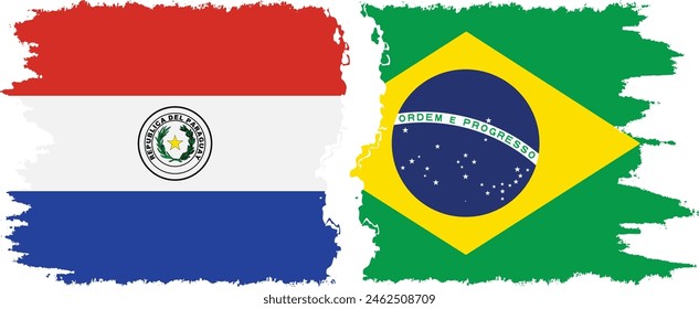 Brazil and Paraguay grunge flags connection, vector