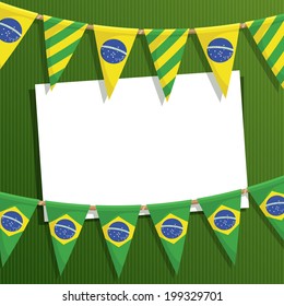 Brazil party card decoration with bunting and space for text, with clipping path and transparencies