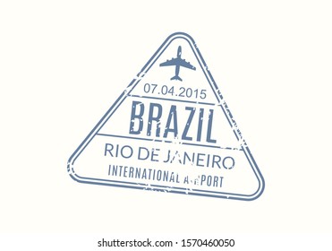 Brazil Passport stamp. Visa stamp for travel. Rio De Janeiro international airport grunge sign. Immigration, arrival and departure symbol. Vector illustration.