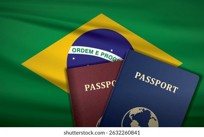Passaportes do Brasil com Bandeira do Brasil	