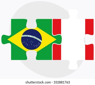 Brazil and Peru Flags in puzzle isolated on white background