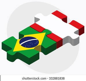 Brazil and Peru Flags in puzzle isolated on white background